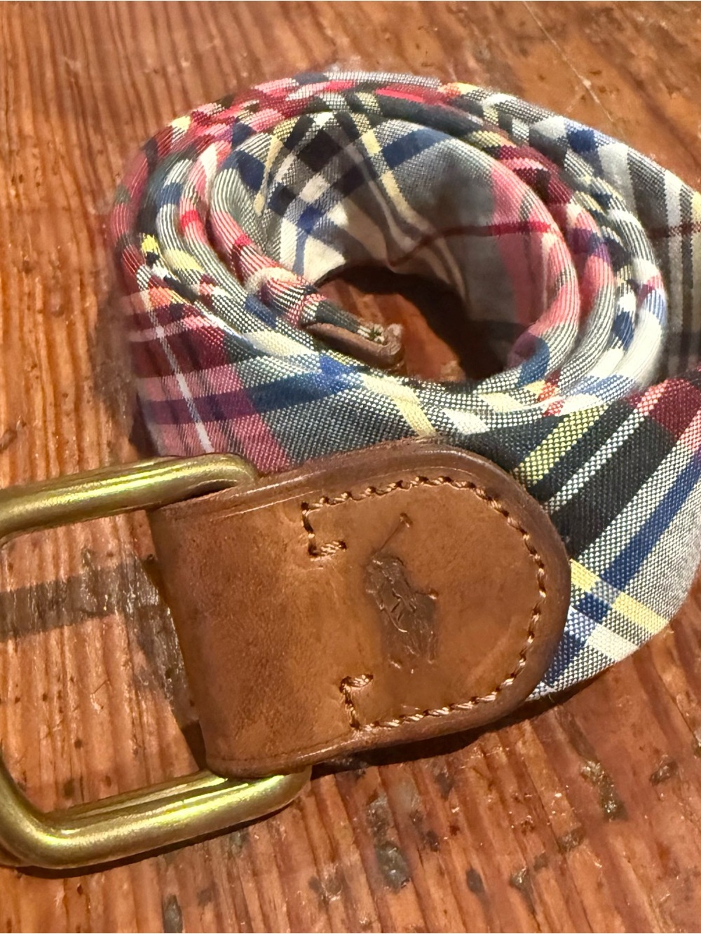 Ralph Kauren Men's Plaid Fabric and Leather Belt - Multicolor